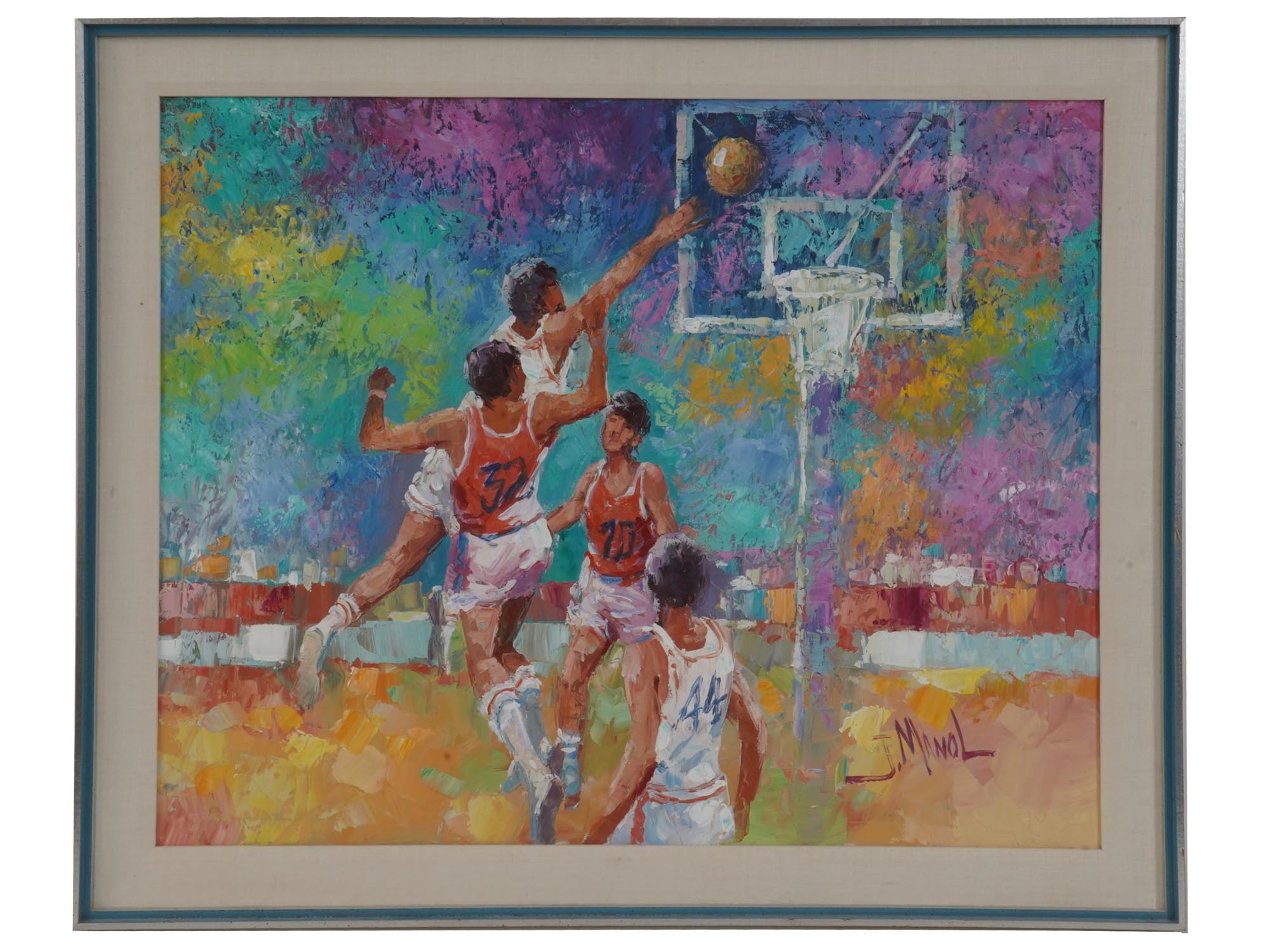 MID CENTURY BASKETBALL PAINTING BY JOHN MANOL PIC-0